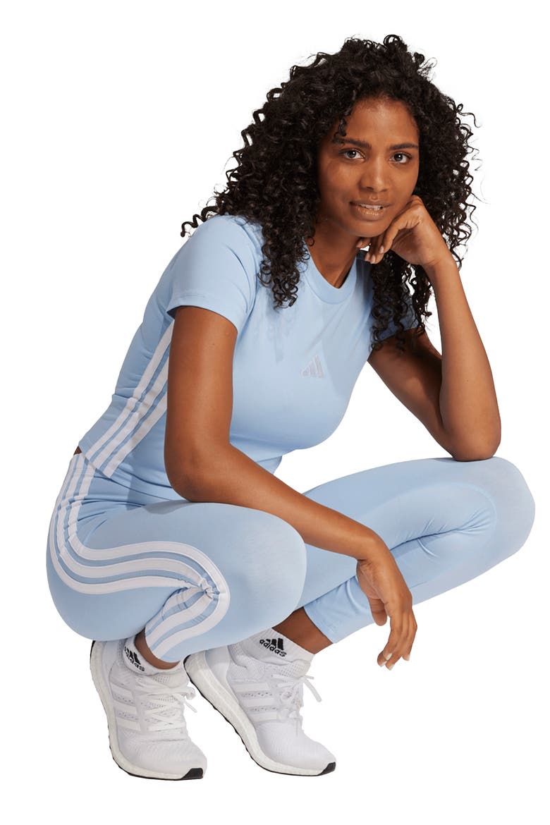 3-Stripe Leggings, Alternate, color, GLOW BLUE/ WHITE