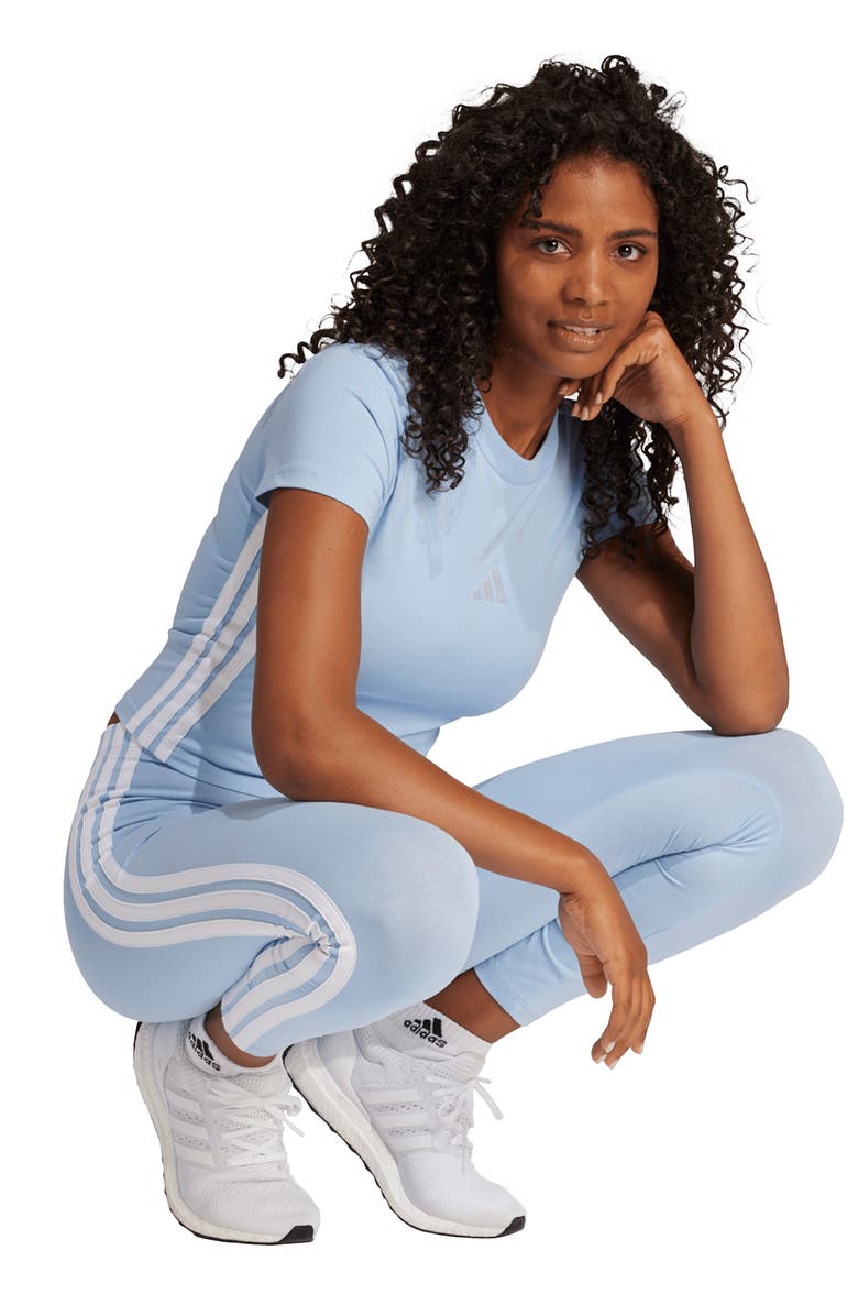 adidas 3-Stripe Leggings, Alternate, color, Glow Blue/ White