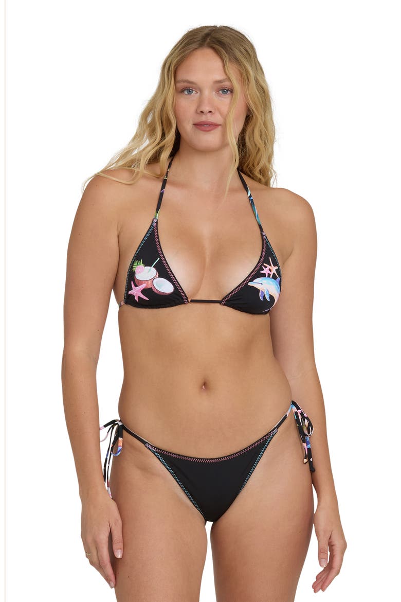 Party Wave Tanga Side Tie Bikini Bottoms, Alternate, color, BLACK PEBBLE