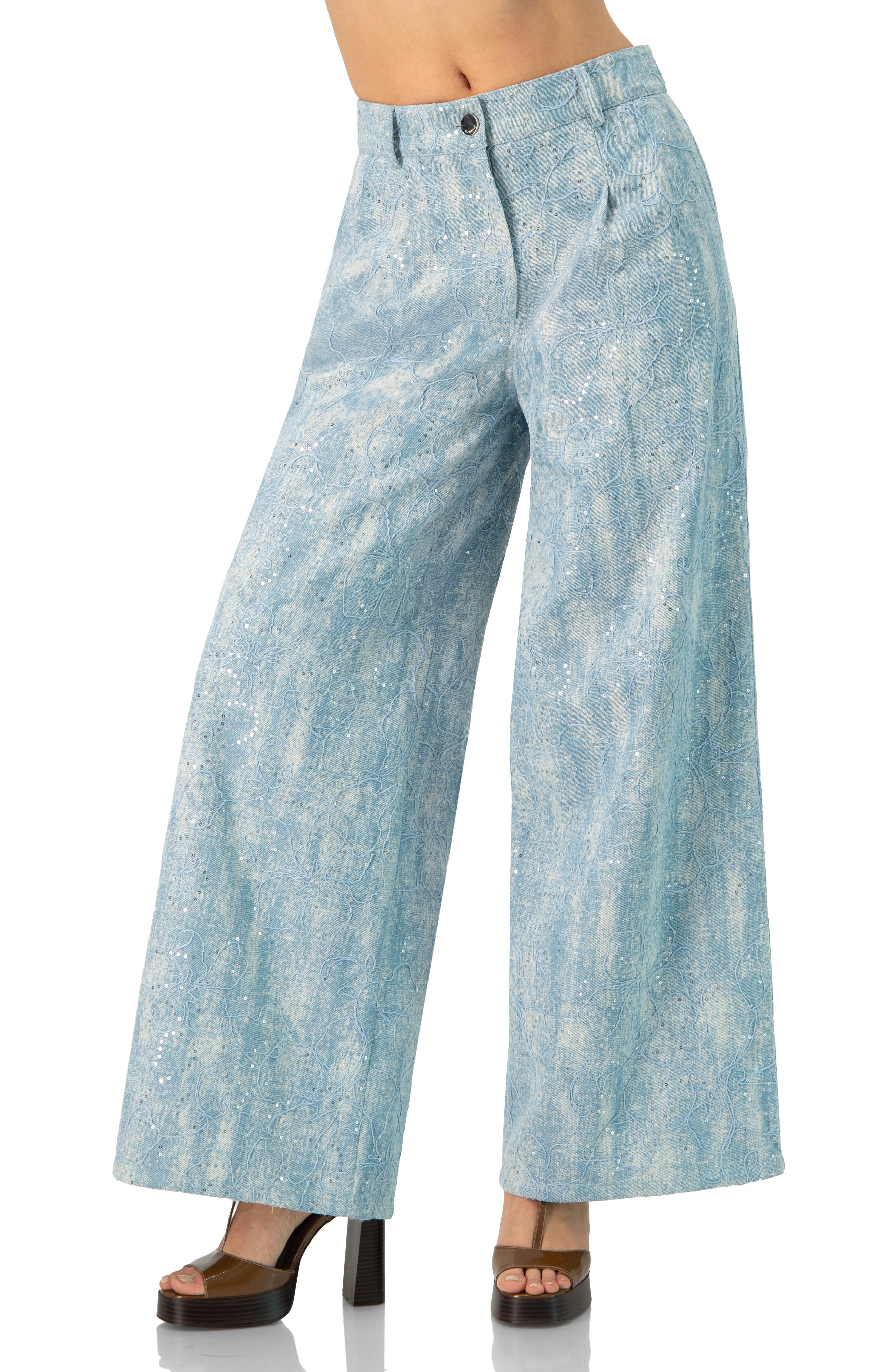 Wide Leg Embroidered Jeans