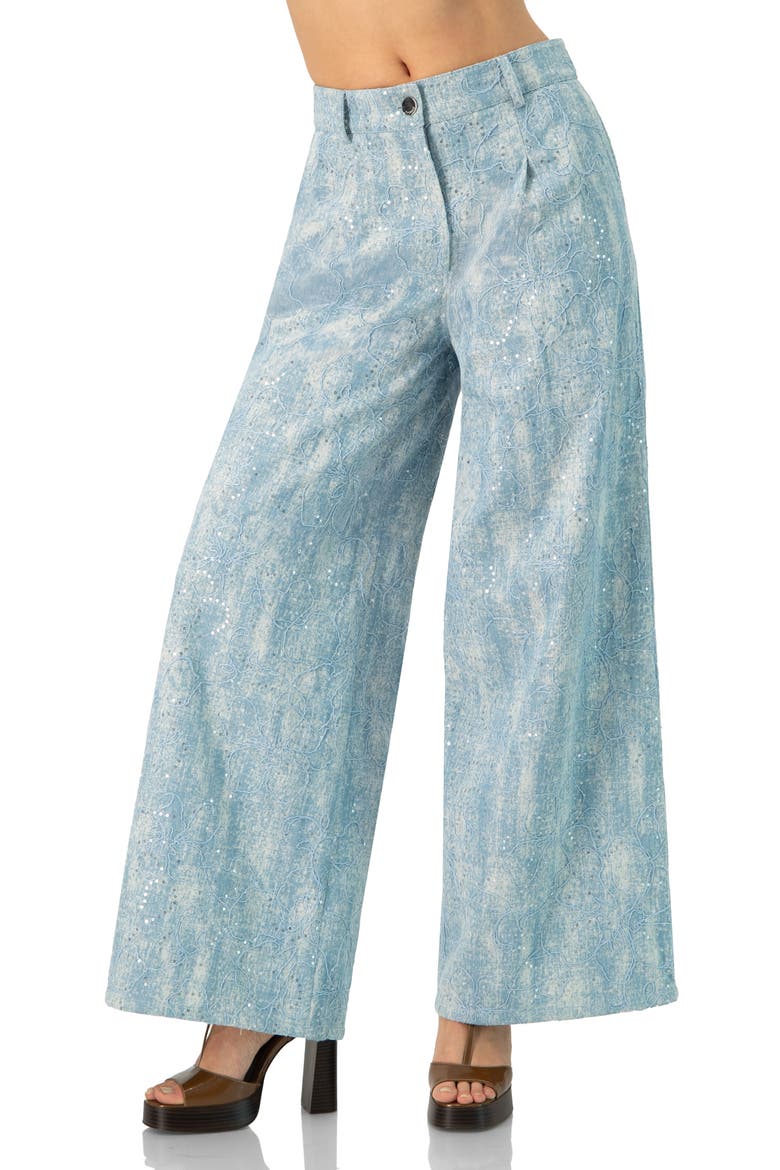 Wide Leg Embroidered Jeans, Main, color, Blue