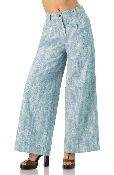 Wide Leg Embroidered Jeans