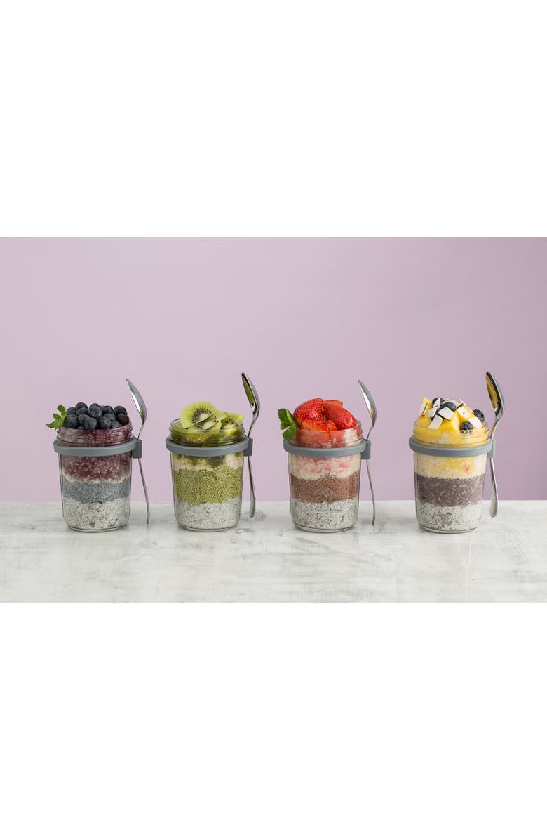 Kilner Parfait 
Overnight Oats Jar Set, 350ml Glass Breakfast Jar with Spoon, Alternate, color, Clear