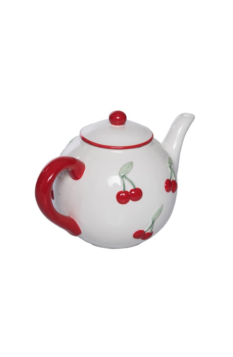 Transpac Dolomite Cherry Teapot with Lid Multicolored for Spring Serving and Entertaining, Alternate, color, Multicolored