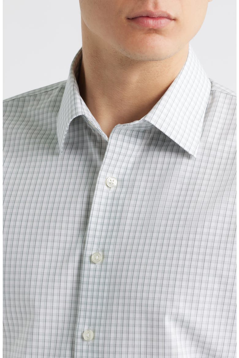 Trim Fit Plaid Non-Iron Cotton Dress Shirt, Alternate, color, GREEN VINCENTIA PLAID