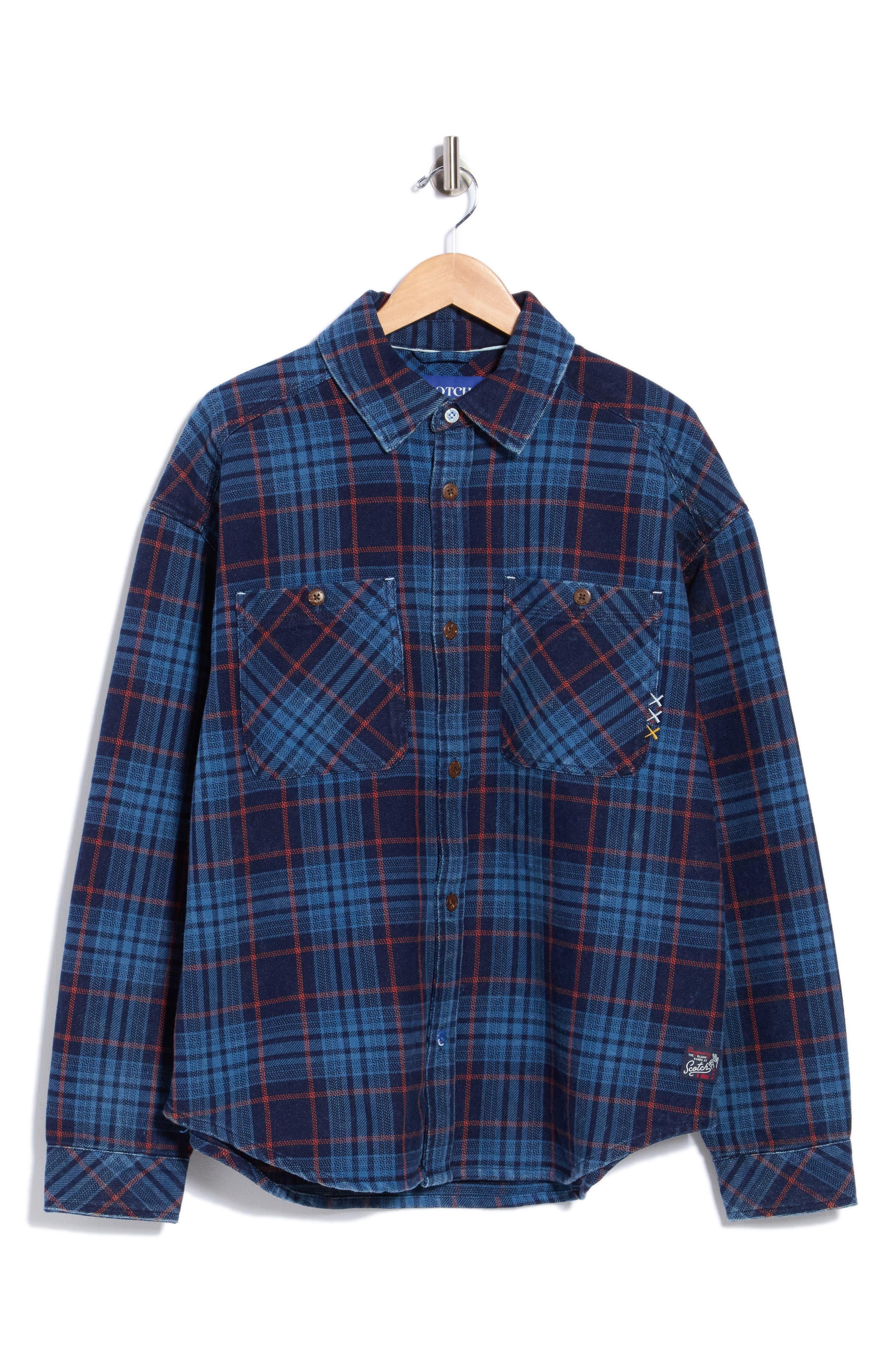 Loose Fit Check Washed Denim Shirt Jacket