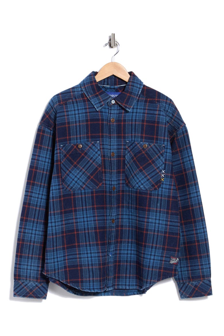 Loose Fit Check Washed Denim Shirt Jacket, Main, color, NAVY