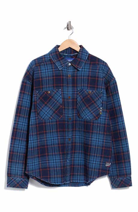 Loose Fit Check Washed Denim Shirt Jacket