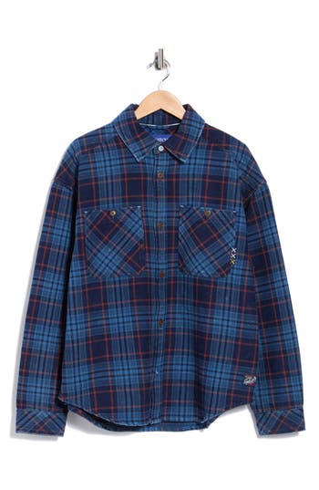 Scotch & Soda Loose Fit Check Washed Denim Shirt Jacket In Navy