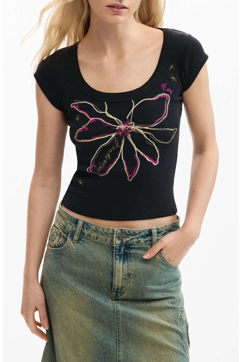 Floral Graphic T-Shirt, Main, color, BLACK