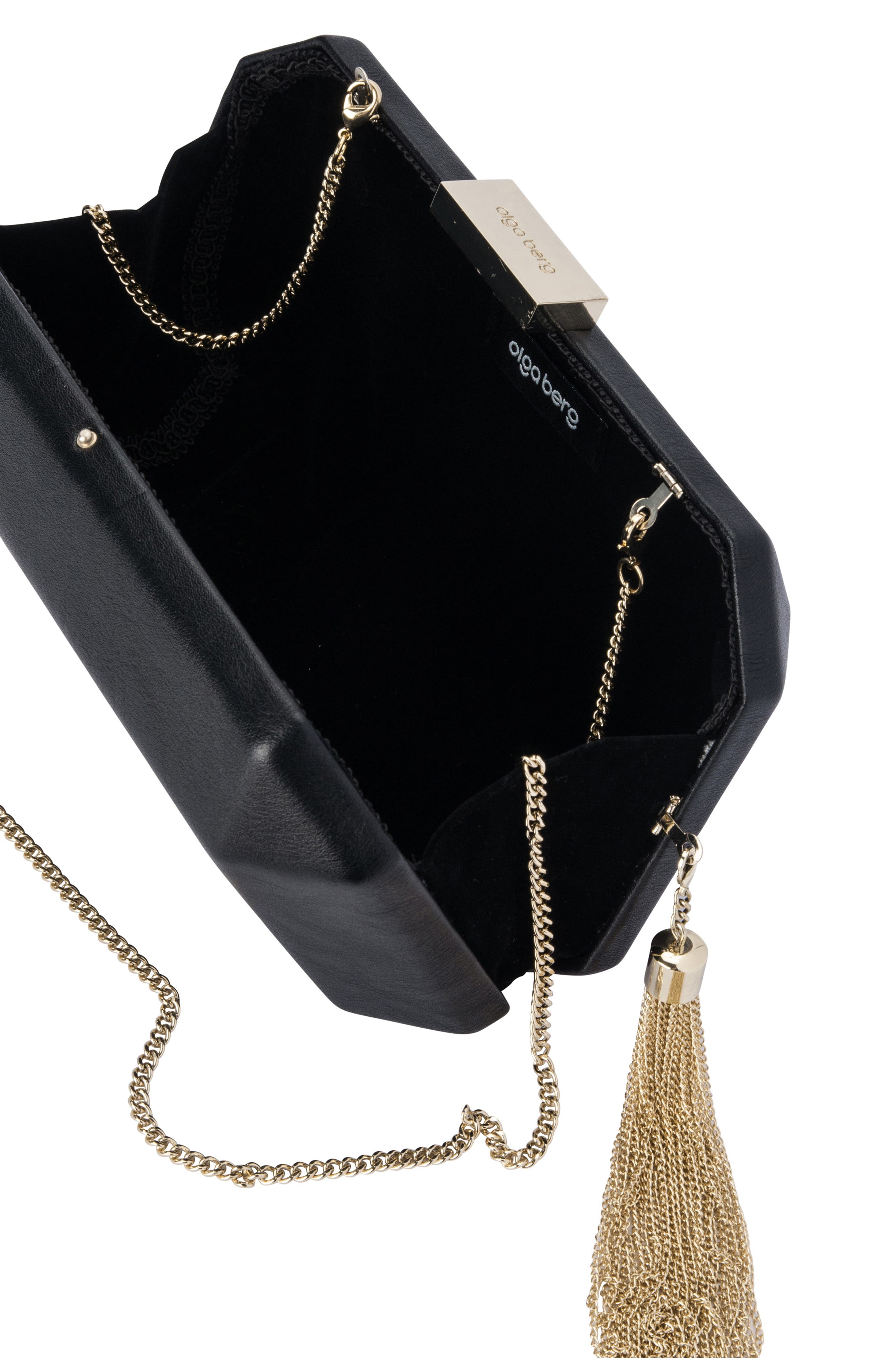 Olga Berg Lia Faceted Clutch, Alternate, color, Black
