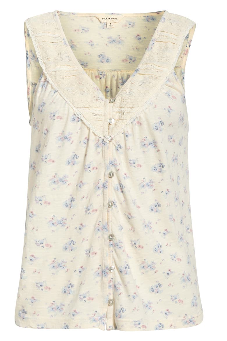 Lace Trim Sleeveless Cotton Blend Top, Alternate, color, CREAM FLORAL