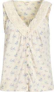 Lucky Brand Lace Trim Sleeveless Cotton Blend Top