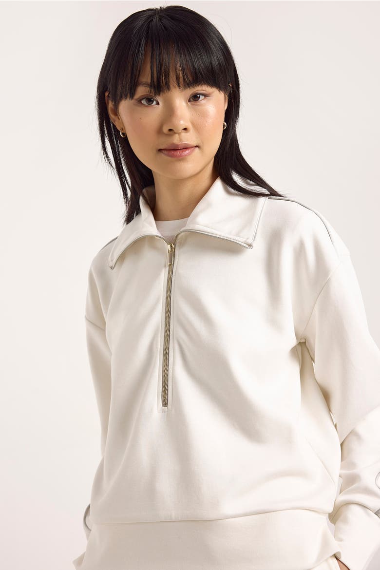 Piping Detail Jersey Half Zip Sweatshirt, Alternate, color, Ivory