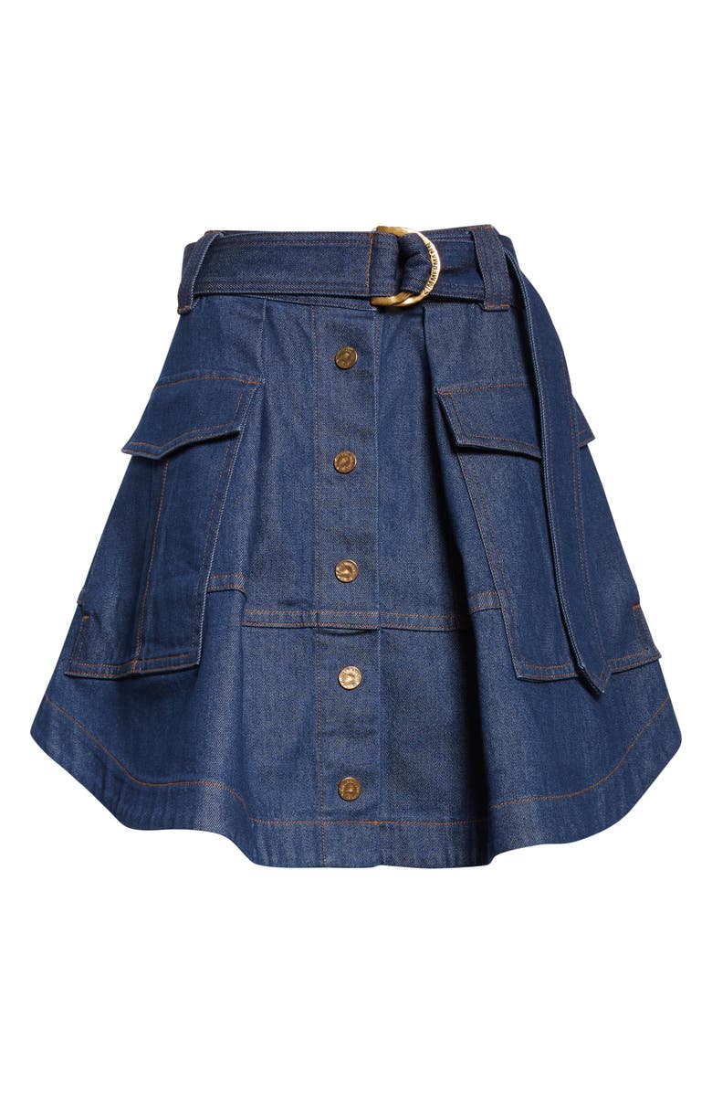 Zimmermann Belted Denim Cargo Miniskirt, Alternate, color, Ink