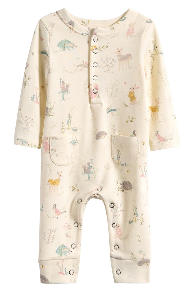 Patch Pocket Organic Cotton Romper, Main, color, FOREST FABLE