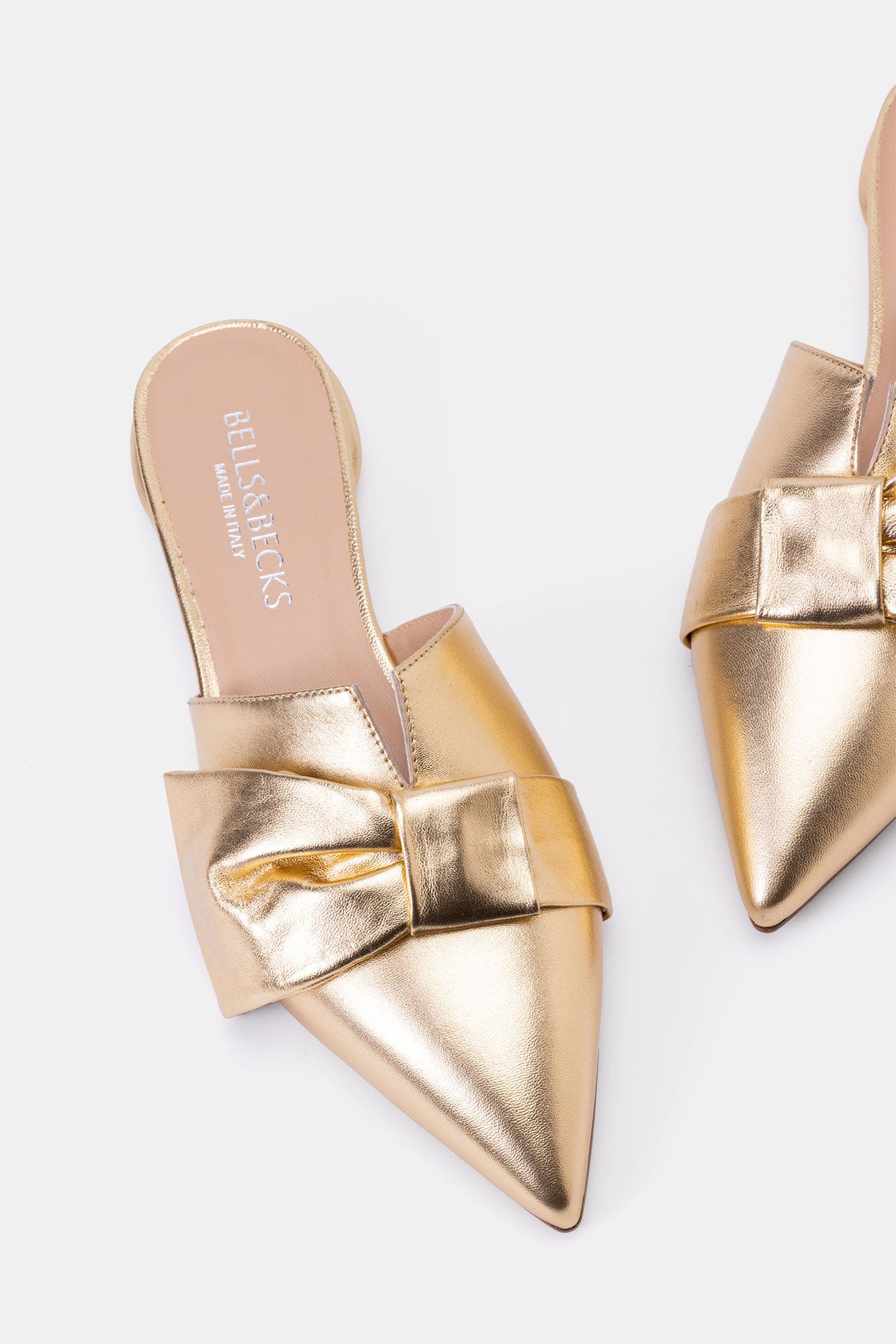 BELLS & BECKS Ana Pointy Toe Mule with Bow, Alternate, color, Gold