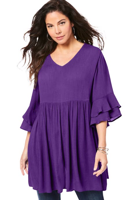 Hand Crinkled Flutter Sleeve Tunic (Plus)