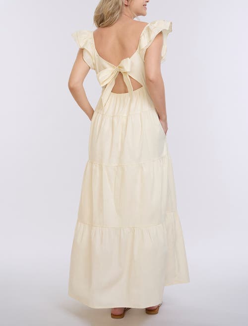 Motherhood Maternity Ruffle Sleeve Tie-back Maxi Maternity Dress In Winter White