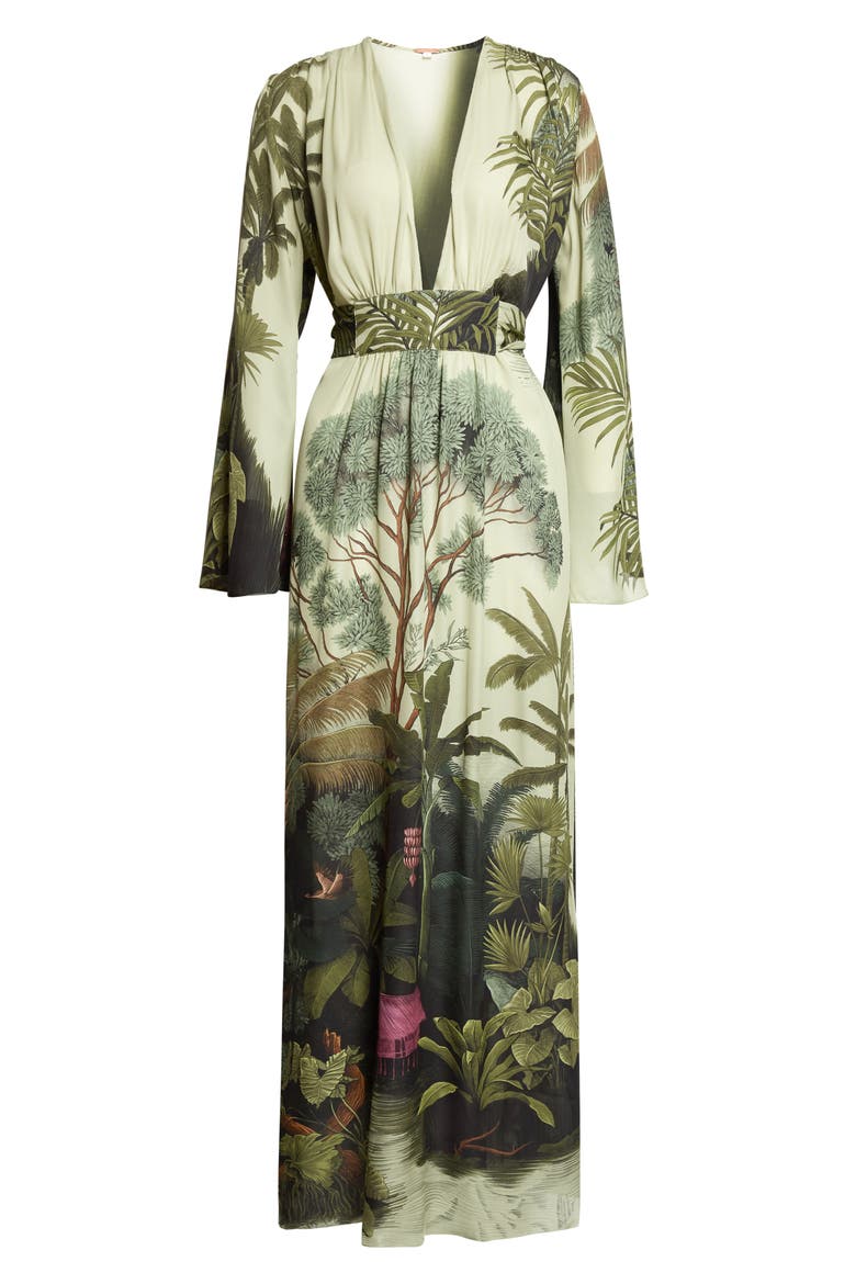 Rodeo Rhythms Long Sleeve Silk Maxi Dress, Alternate, color, GREEN