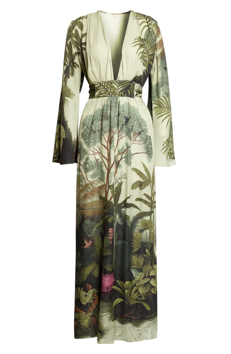 Johanna Ortiz Rodeo Rhythms Long Sleeve Silk Maxi Dress, Alternate, color, Green