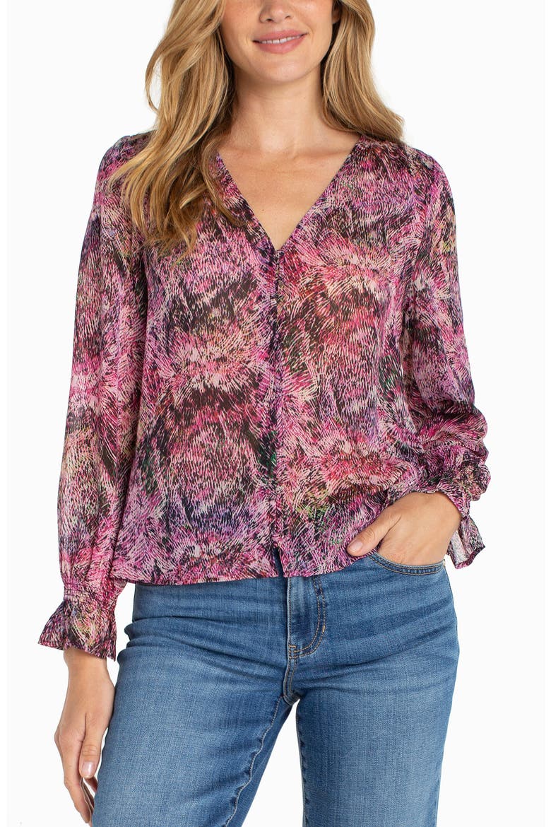 Print Button-Up Shirt, Main, color, PINK MULTI STARBURST