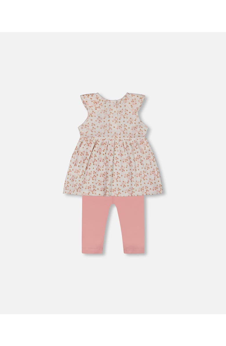 Deux par Deux Baby Girl's Printed Organic Cotton Tunic And Leggings Set White With Pink Flowers, Alternate, color, White With Pink Flowers