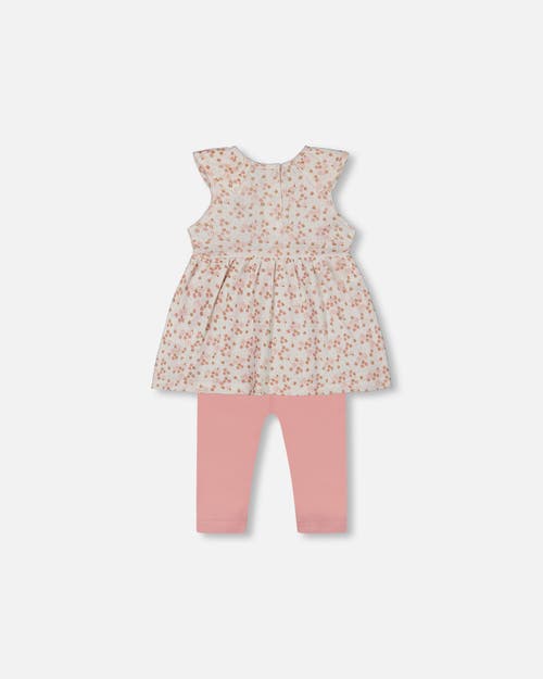 Deux Par Deux Baby Girl's Printed Organic Cotton Tunic And Leggings Set White With Pink Flowers In White With Pink Flowers