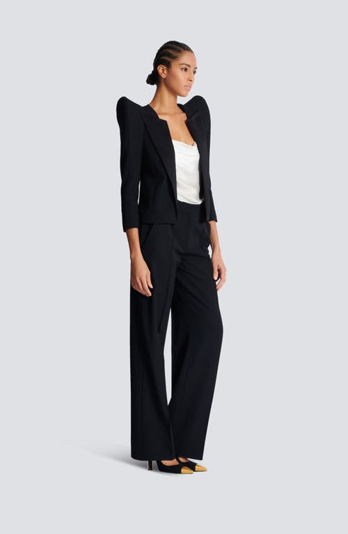 Shop Balmain Cropped Grain De Poudre Jacket With Structured Shoulders