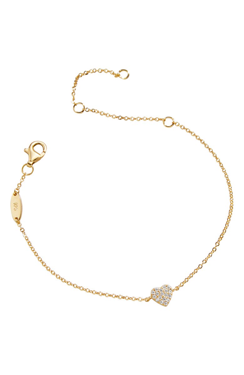 BaubleBar Cubic Zirconia Heart Charm Bracelet, Main, color, 