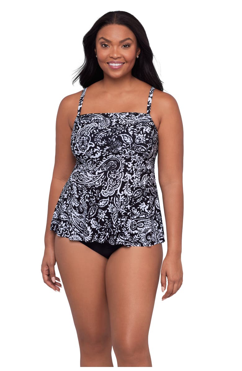 Trimshaper Terri Adjustable Neckline Tankini Swimsuit Top, Main, color, Boho Classic