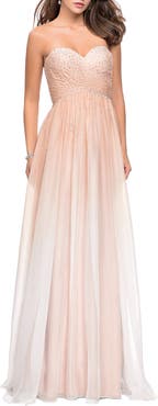 La Femme Ombre Chiffon Prom Dress with Criss Cross Pleating