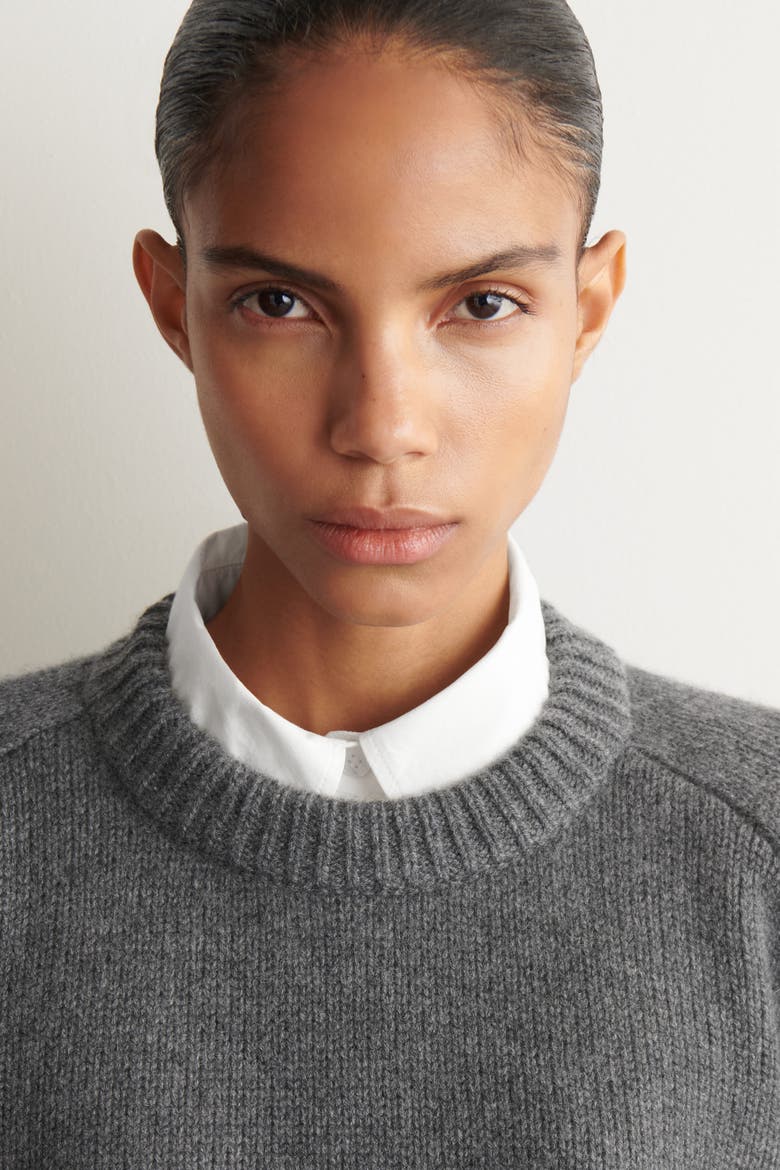 Rounded Cashmere Round-Neck Sweater, Alternate, color, GRAY MÉLANGE