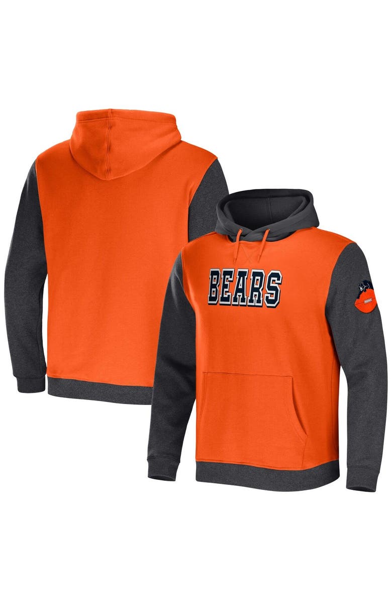 NFL X DARIUS RUCKER Men's NFL x Darius Rucker Collection by Fanatics Orange/Heather Charcoal Chicago Bears Colorblock Pullover Hoodie, Main, color, Orange