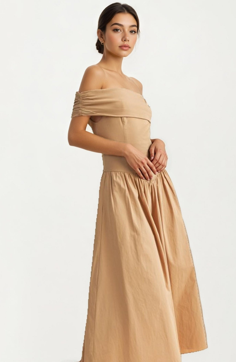 Knit and Lounge Off-the-Shoulder Draped Midi Dress, Alternate, color, 