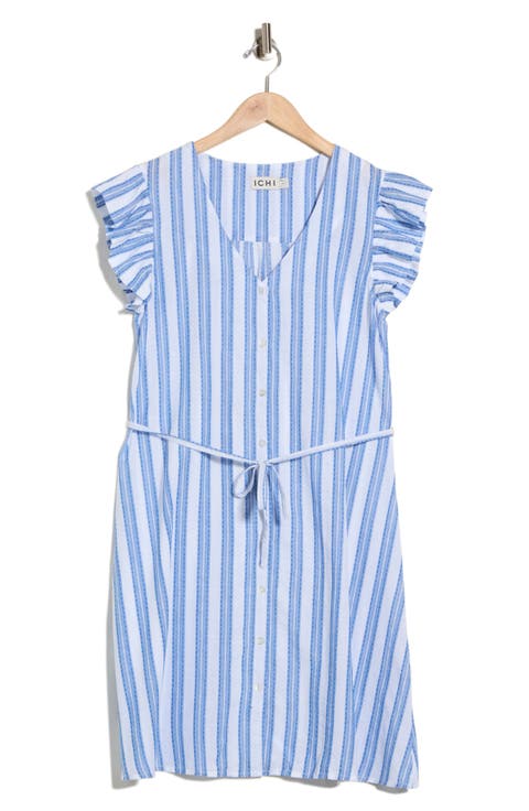 Striped Tie Waist Cotton Dress