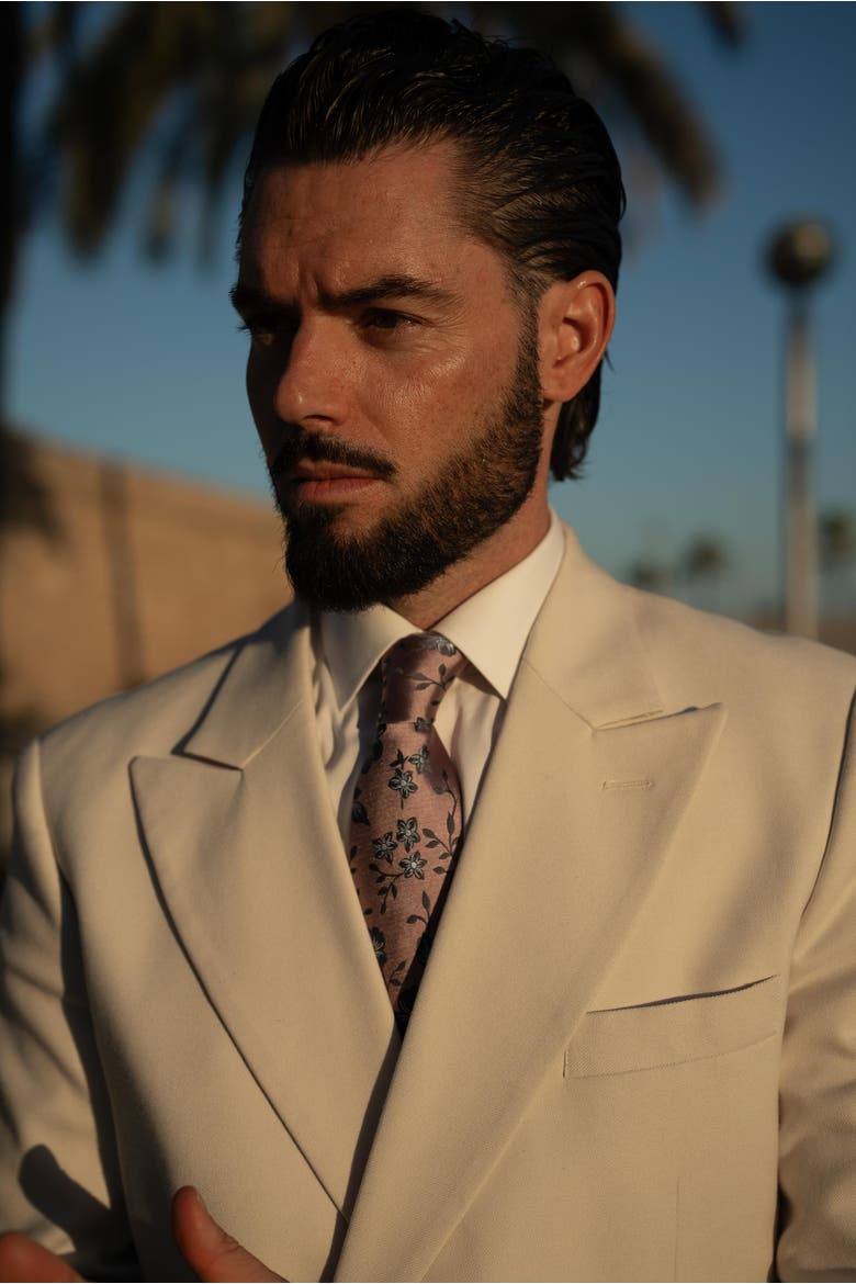 Silvio - Silk Jacquard Tie for Men, Alternate, color, Dusty Rose