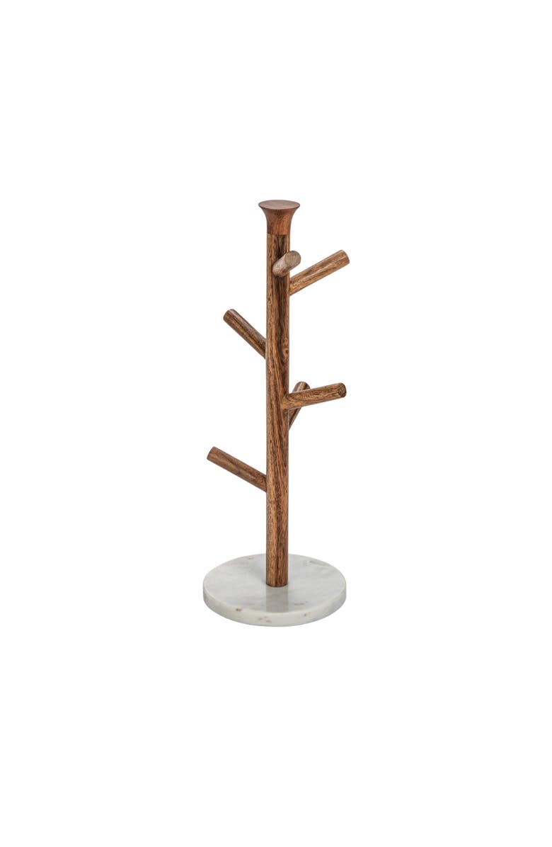 Storied Home Tall Mango Wood and Marble Mug Rack, Natural and White, Main, color, Natural