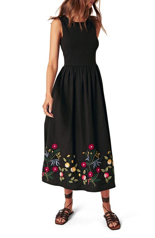NOBODY'S CHILD NOBODY'S CHILD EMBROIDERED HEM MIXED MEDIA MIDI DRESS 