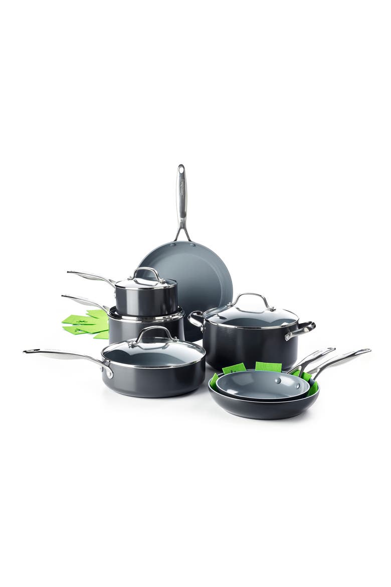 Valencia Pro 11-Piece Anodized Aluminum Ceramic Nonstick Cookware Set, Main, color, BLACK
