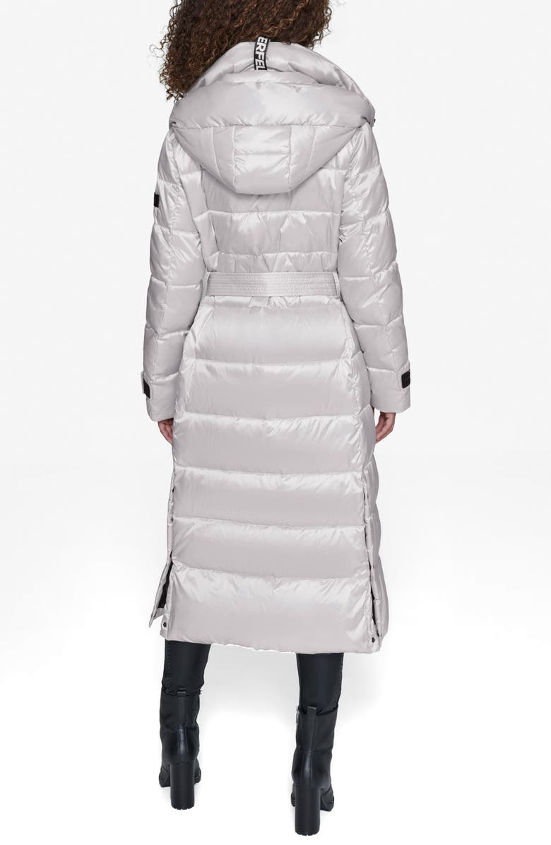 KARL LAGERFELD PARIS Contrast Belted Longline Puffer Jacket, Alternate, color, Champagne