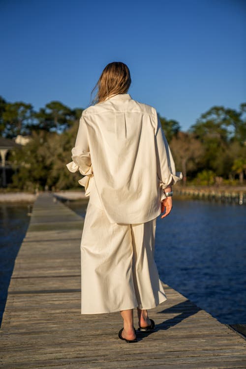 Ansea The Twill Wide Leg Pant In Bone