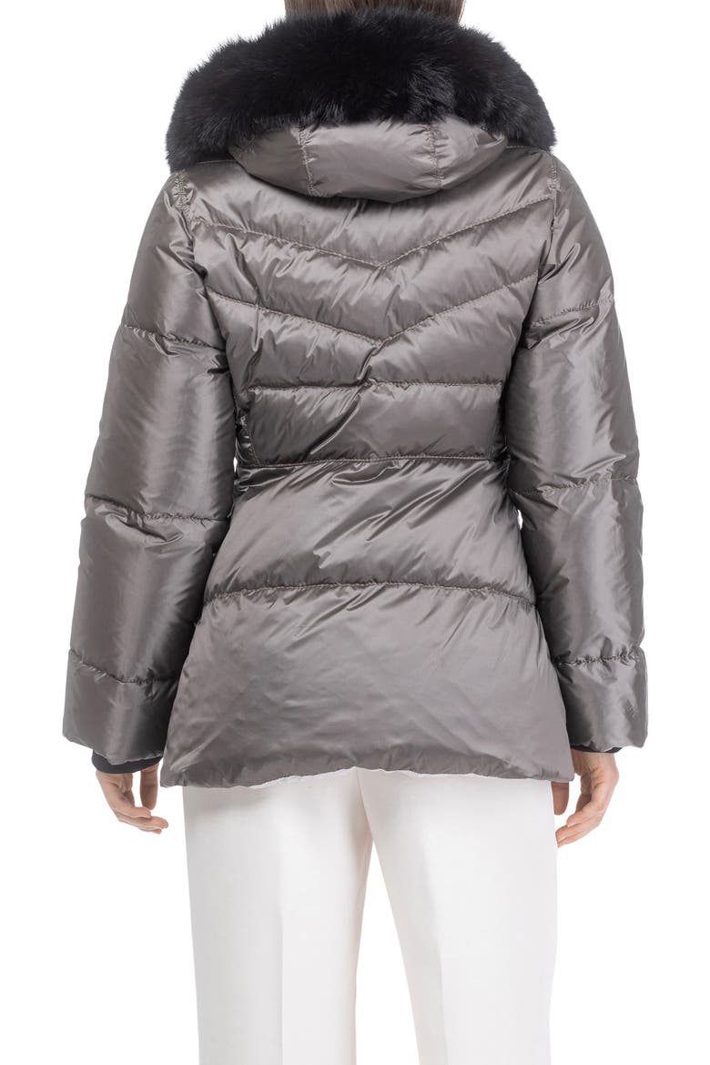 Apres-Ski Short Parka, Detachable Toscana Lamb Hood Trim, Alternate, color, Greige/Black