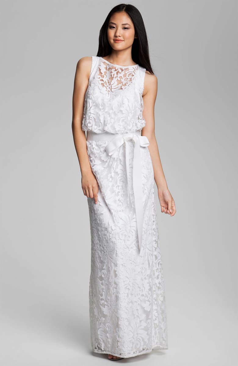 Tadashi Shoji Embroidered Lace Blouson Gown, Main, color,