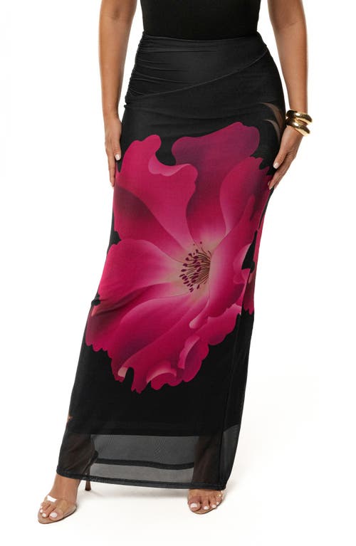 Jluxlabel Blooming Dawn Mesh Maxi Skirt In Black