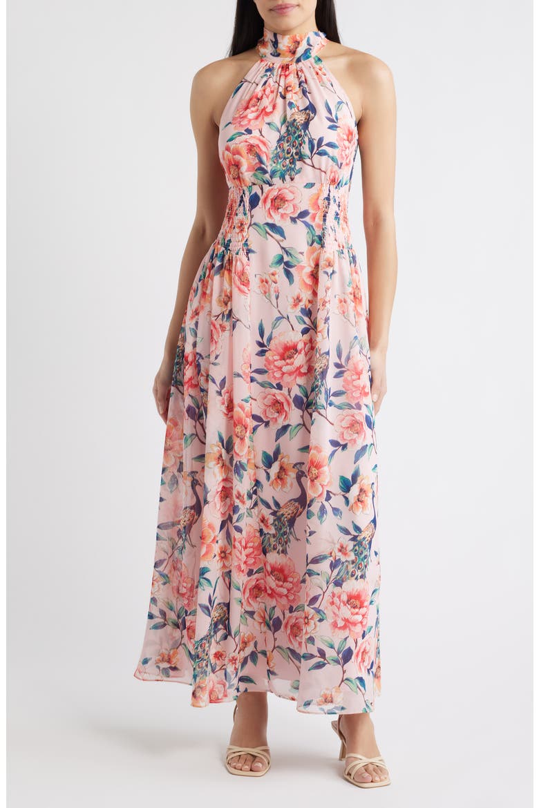 Floral Print Sleeveless Maxi Dress, Main, color, BLUSH