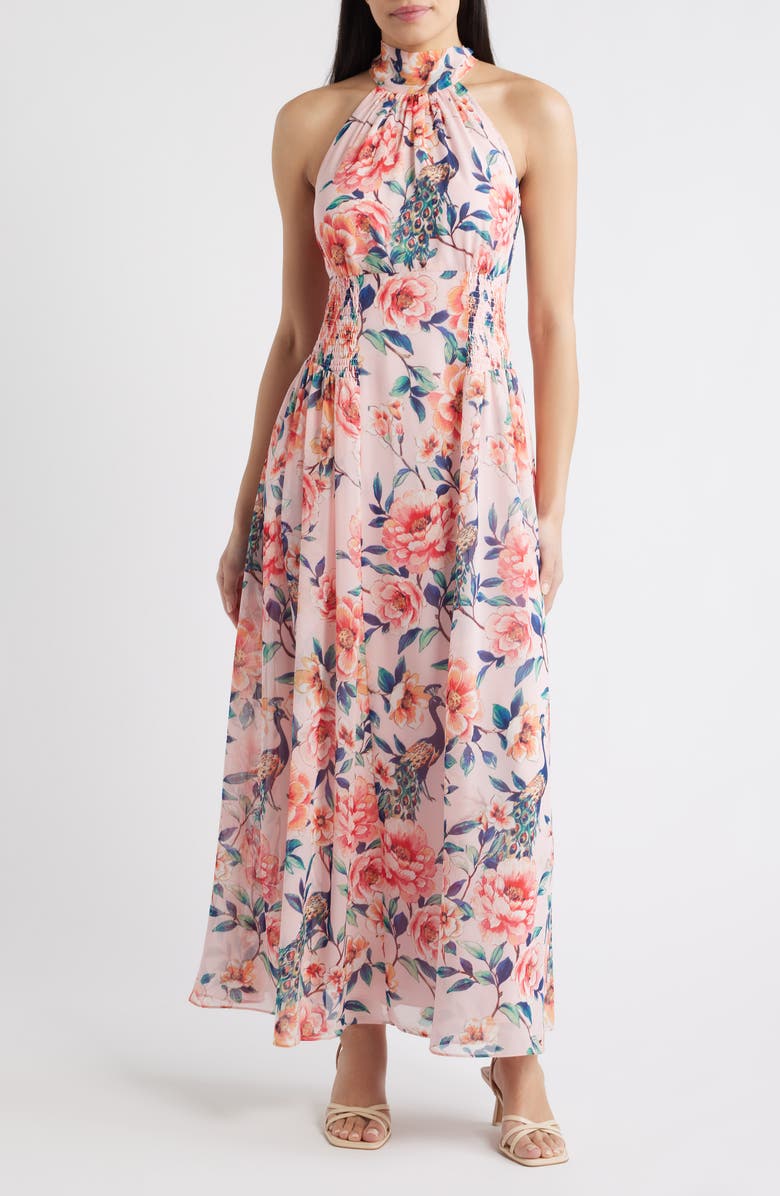 Eliza J Floral Print Sleeveless Maxi Dress, Main, color, Blush