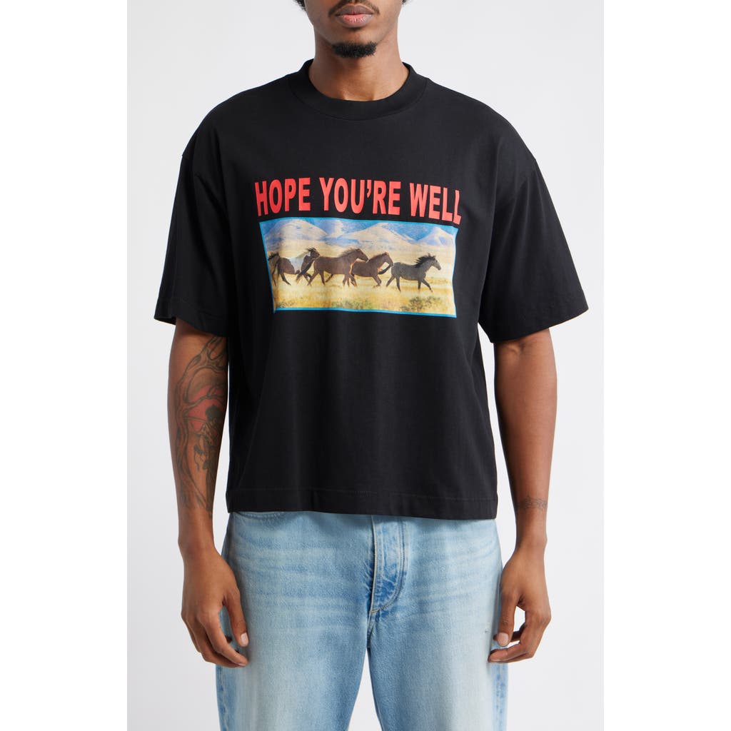 JUNGLES Horses Cotton Graphic T-Shirt in Black  product