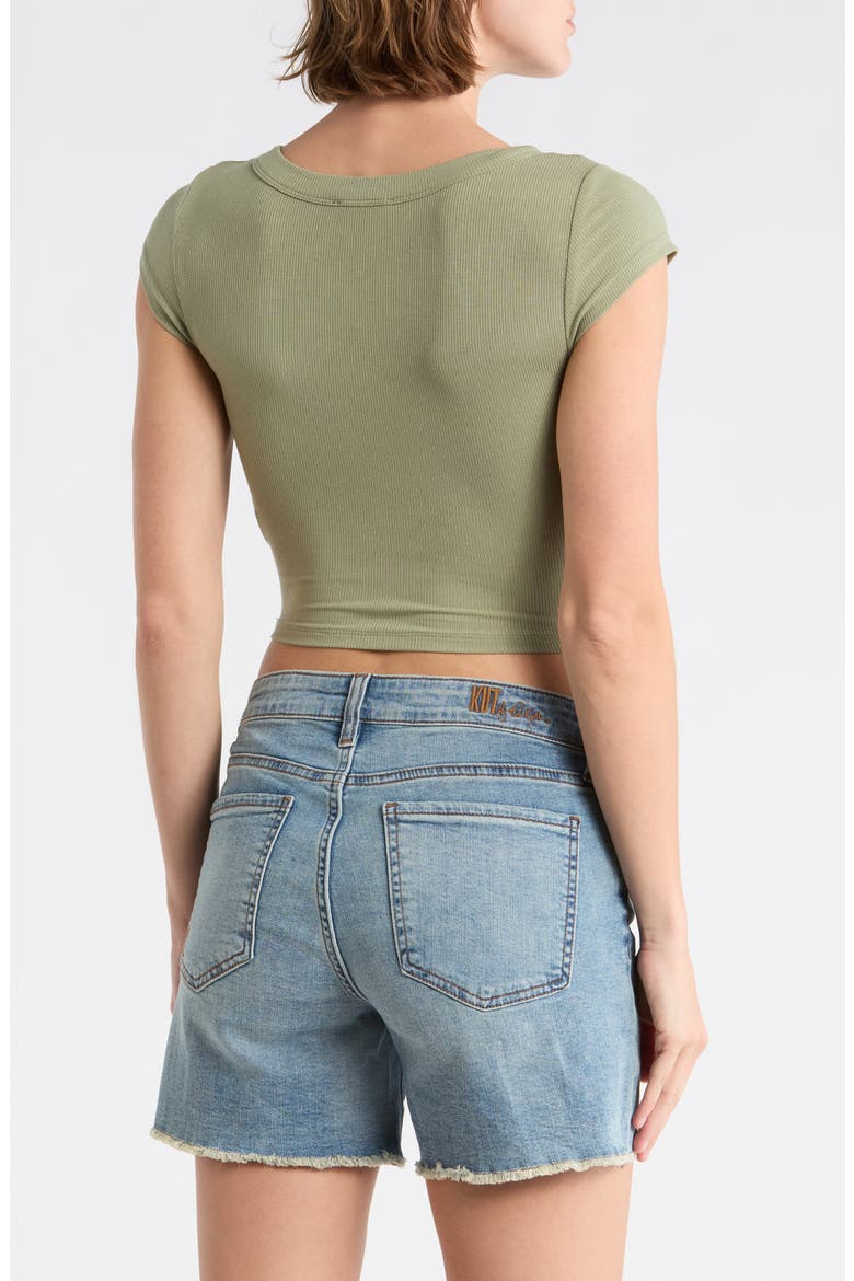 Snap Front Cap Sleeve Crop Henley, Alternate, color, OLIVE