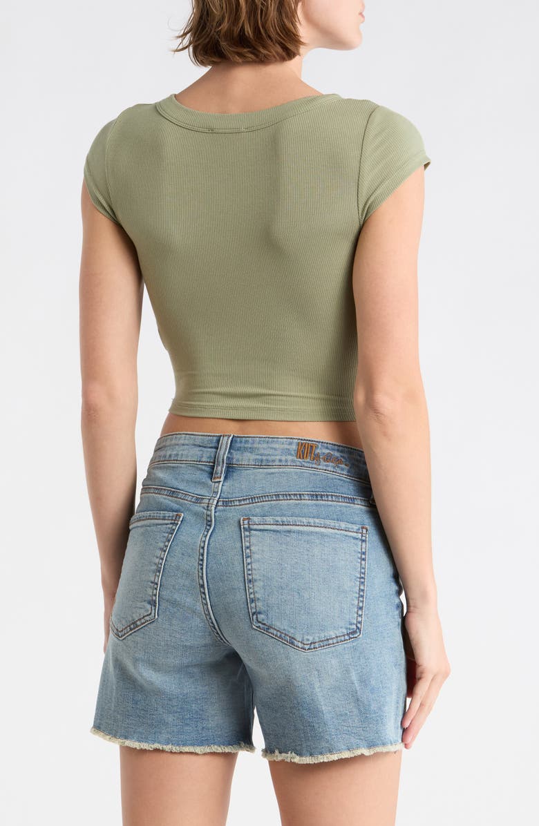 Blu Pepper Snap Front Cap Sleeve Crop Henley, Alternate, color, Olive